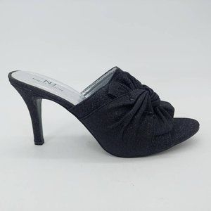 Ninety Union Womens Open Toe Sandal Slim Heels Shoes Black Pleated Bow 10 New‎